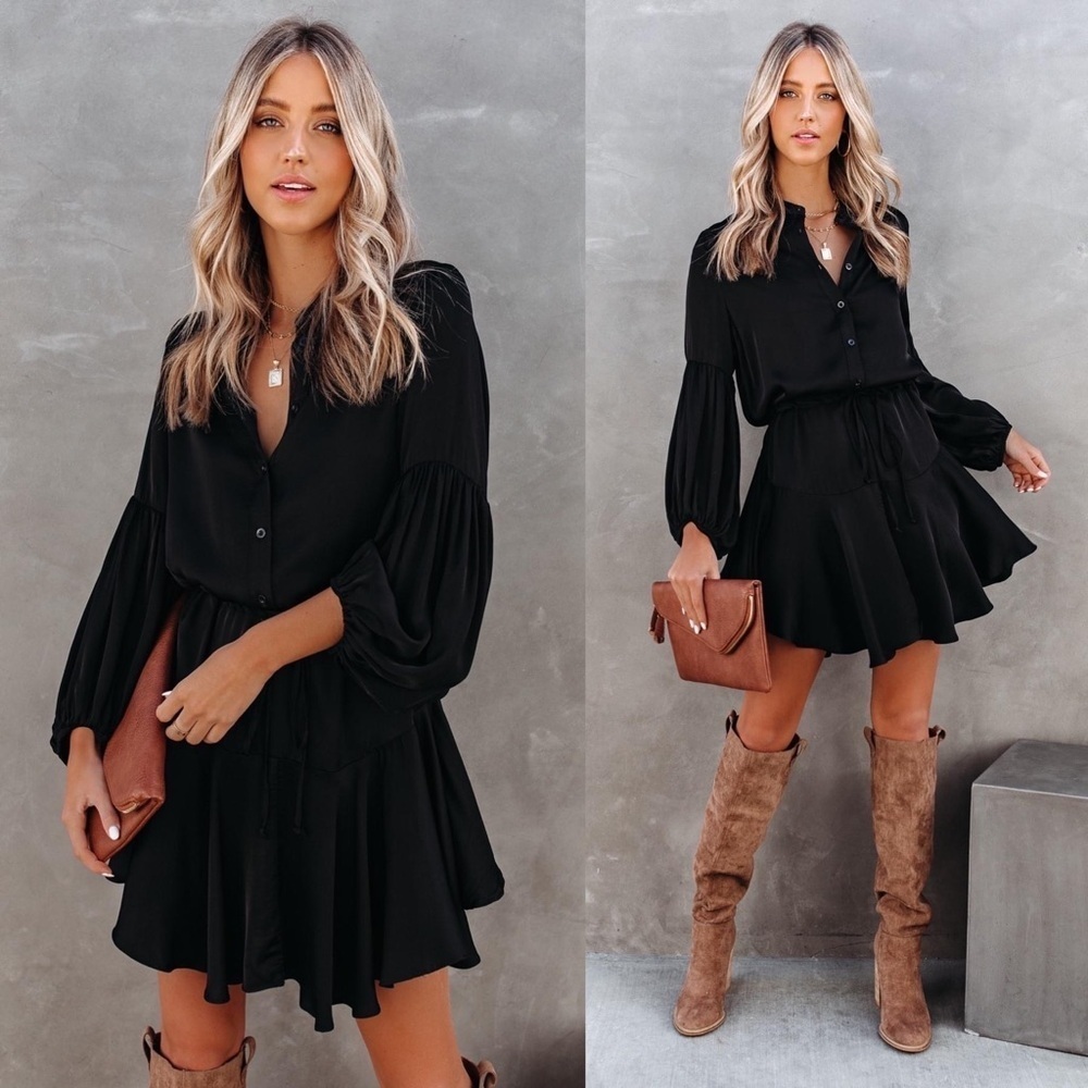 VICI Black Bubbly Satin Adjustable Ballon Dress